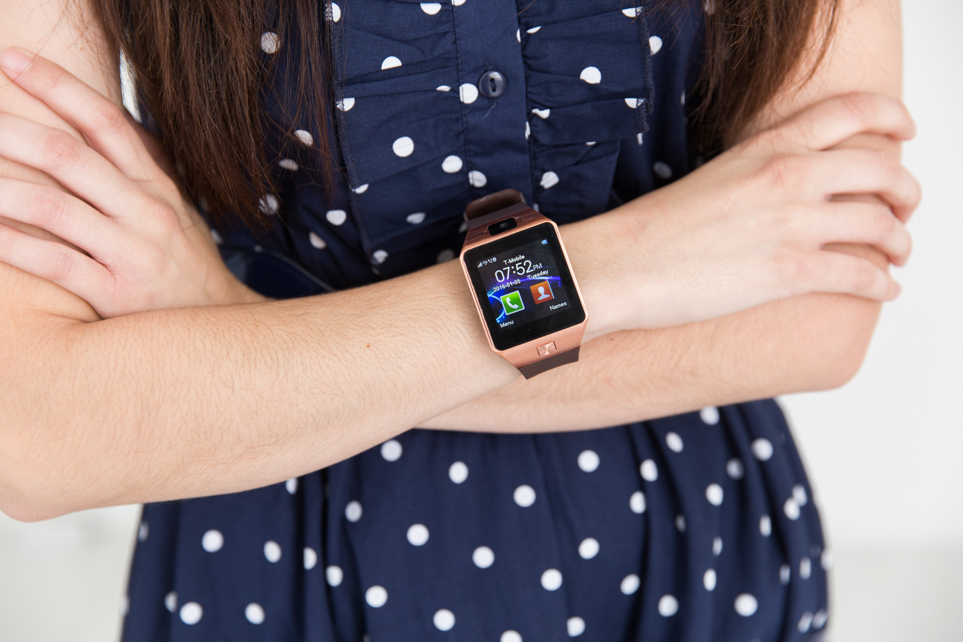Dallas product photography of a girl wearing a smart watch.